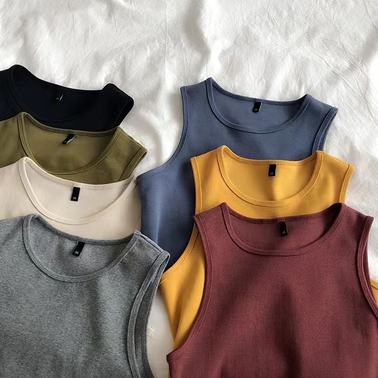 Crew Neck Tank Top Plain Crop