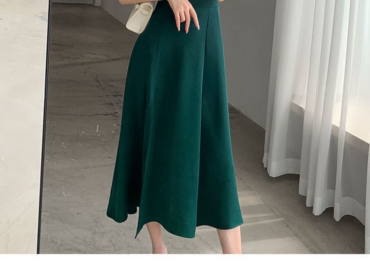 Dress A-Line Sleeve Plain Neck Slit Midi Puff Sweetheart