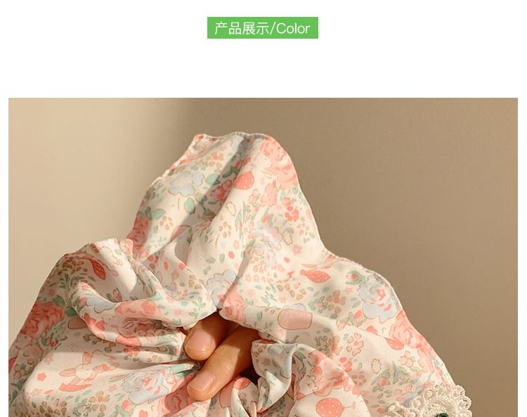 Square Floral Scrunchie Print Applique Cherry