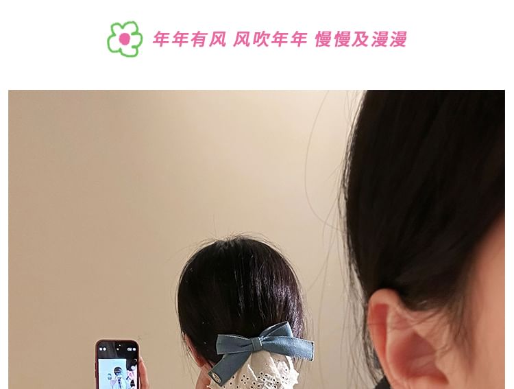 Panel Ruffle Hair Denim Clip Bow