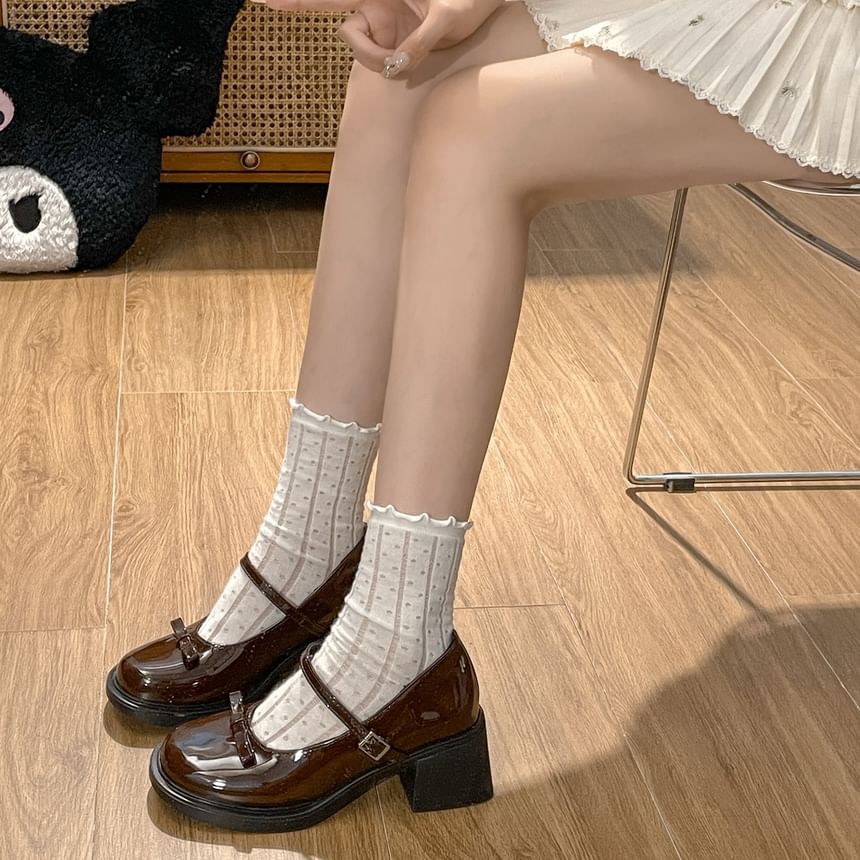 Mary Chunky Bow Heel Jane Pumps