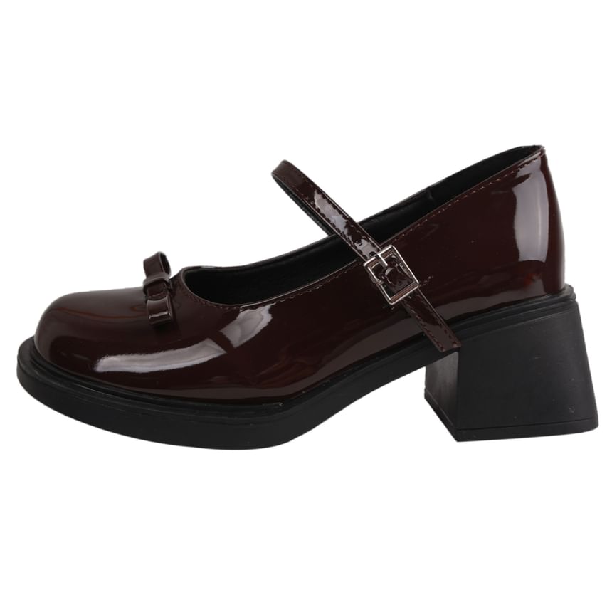 Mary Chunky Bow Heel Jane Pumps