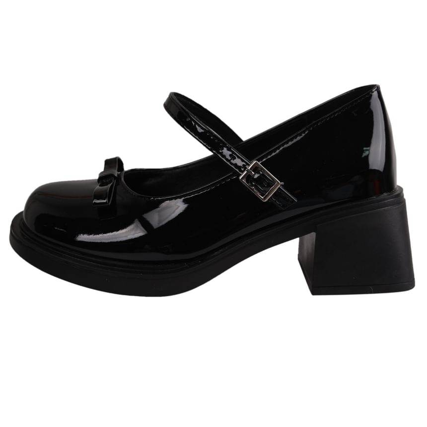 Mary Chunky Bow Heel Jane Pumps