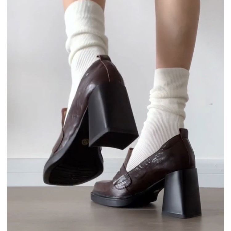 Loafer Pumps Heel Chunky