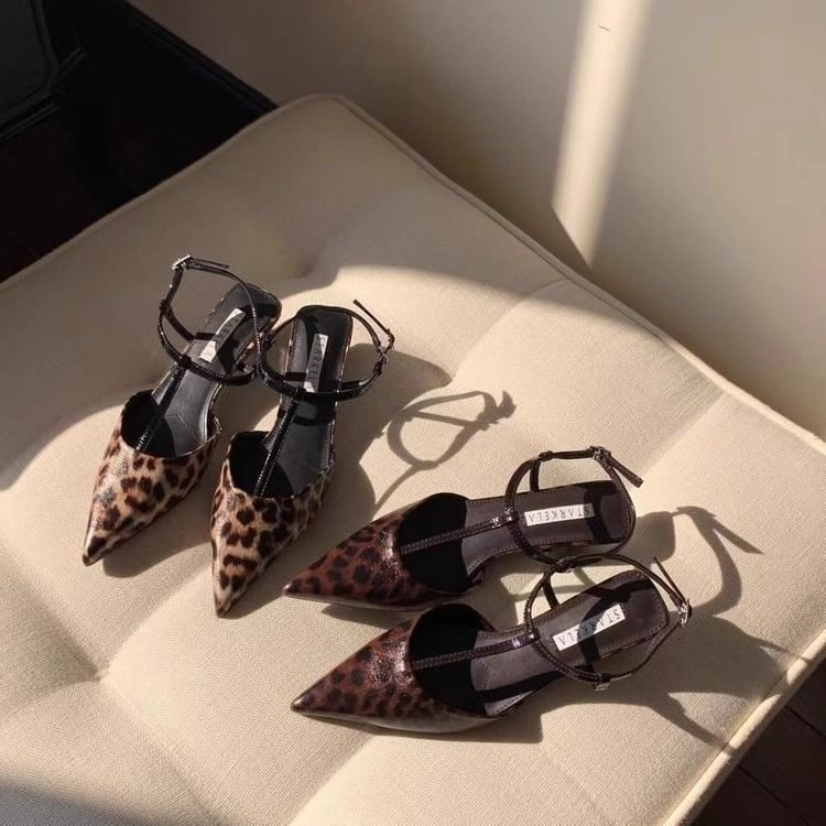 Print Pointed Slingback Sandals Leopard Toe