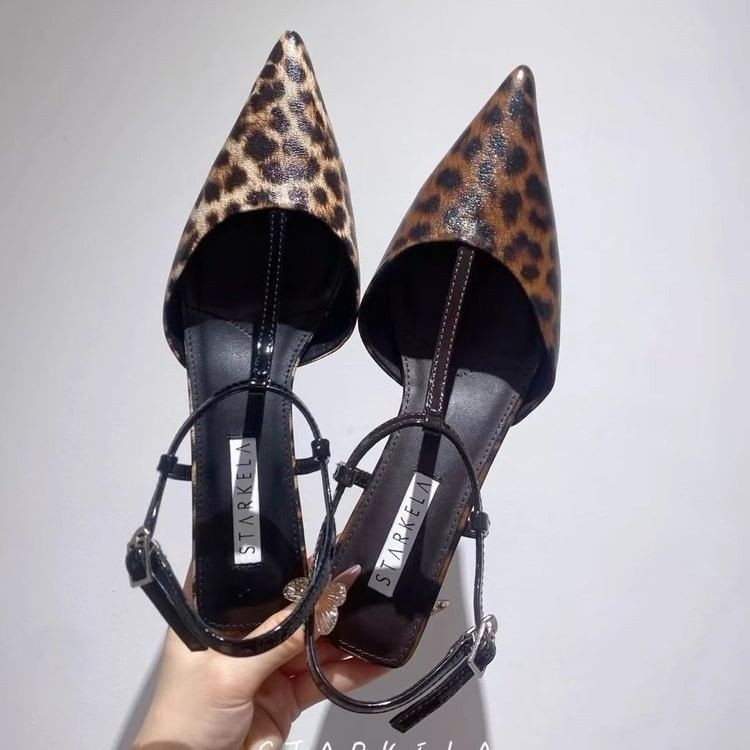 Print Pointed Slingback Sandals Leopard Toe
