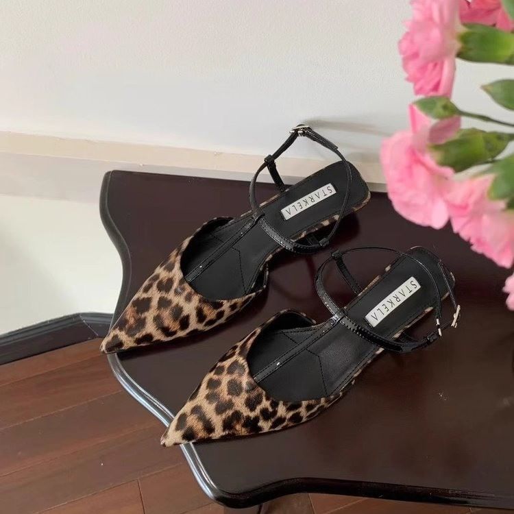 Print Pointed Slingback Sandals Leopard Toe