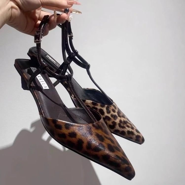 Print Pointed Slingback Sandals Leopard Toe
