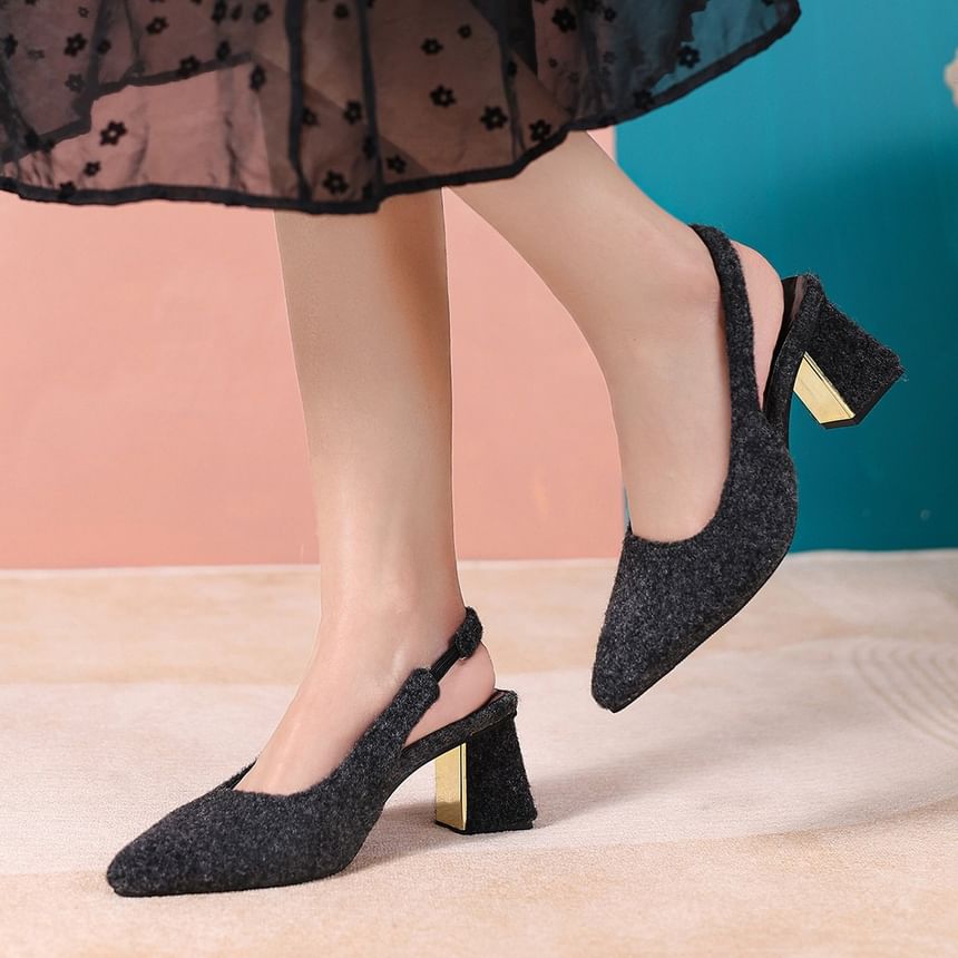 Heel Toe Block Pumps Slingback Pointed