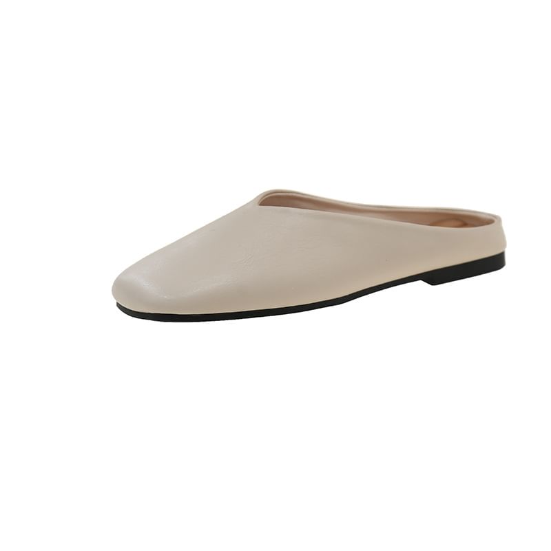 Square Faux Toe Mules Leather Metallic