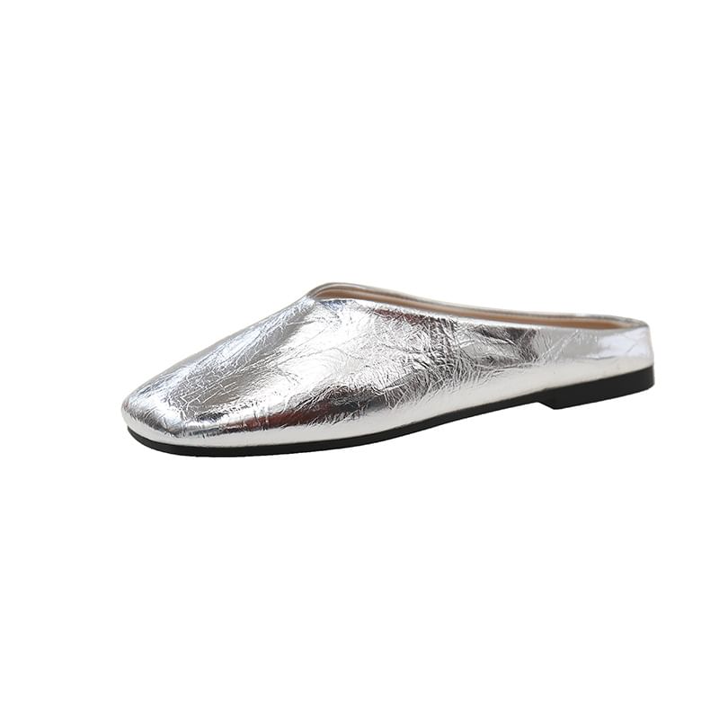 Square Faux Toe Mules Leather Metallic