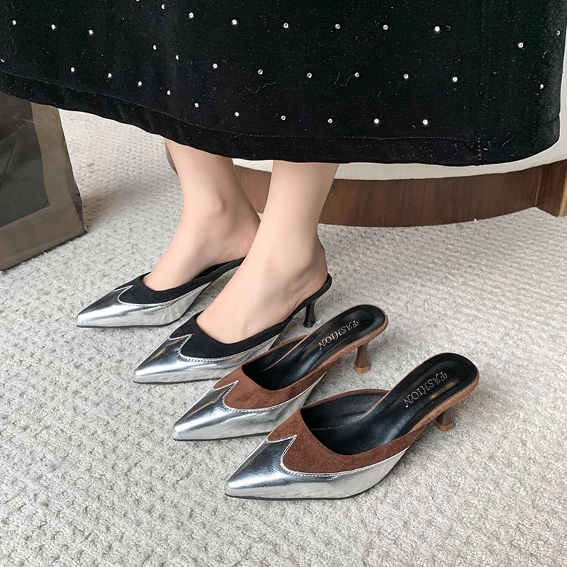 Pointed Tone Mules Heel Stiletto Two Toe