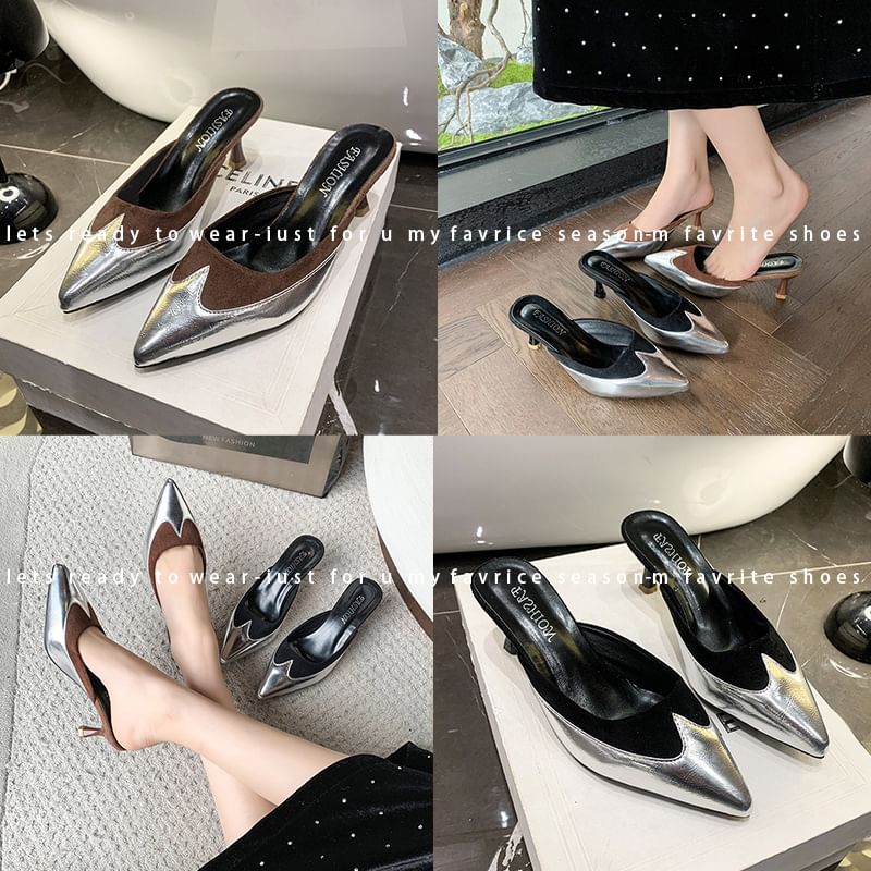 Pointed Tone Mules Heel Stiletto Two Toe