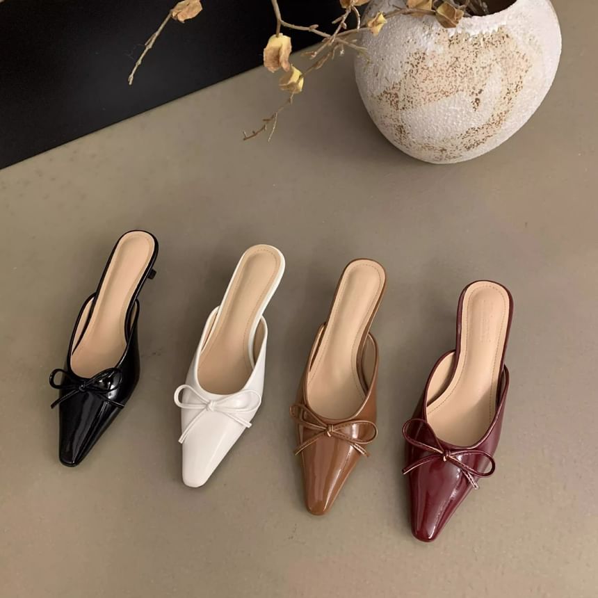 Stiletto Toe Heel Pointed Mules Bow