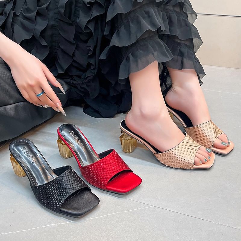Plain Block Sandals Slide Heel