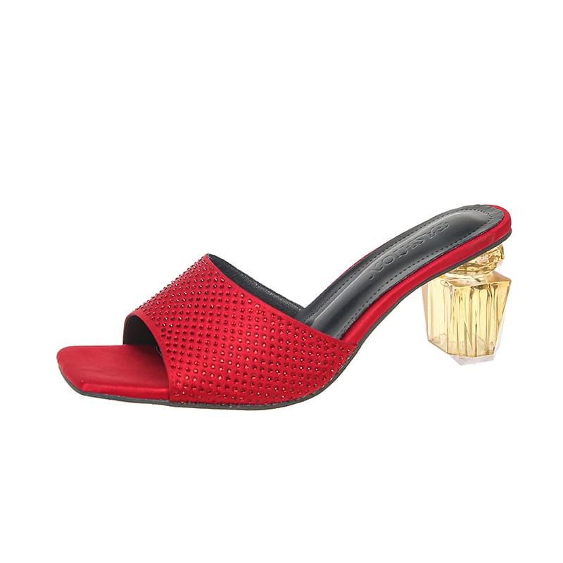 Plain Block Sandals Slide Heel