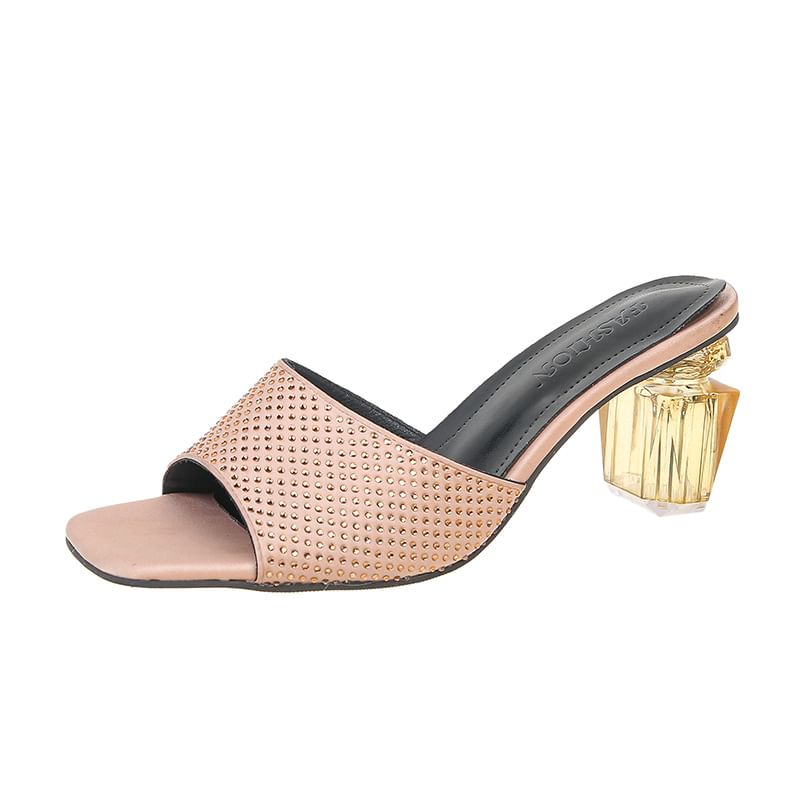 Plain Block Sandals Slide Heel