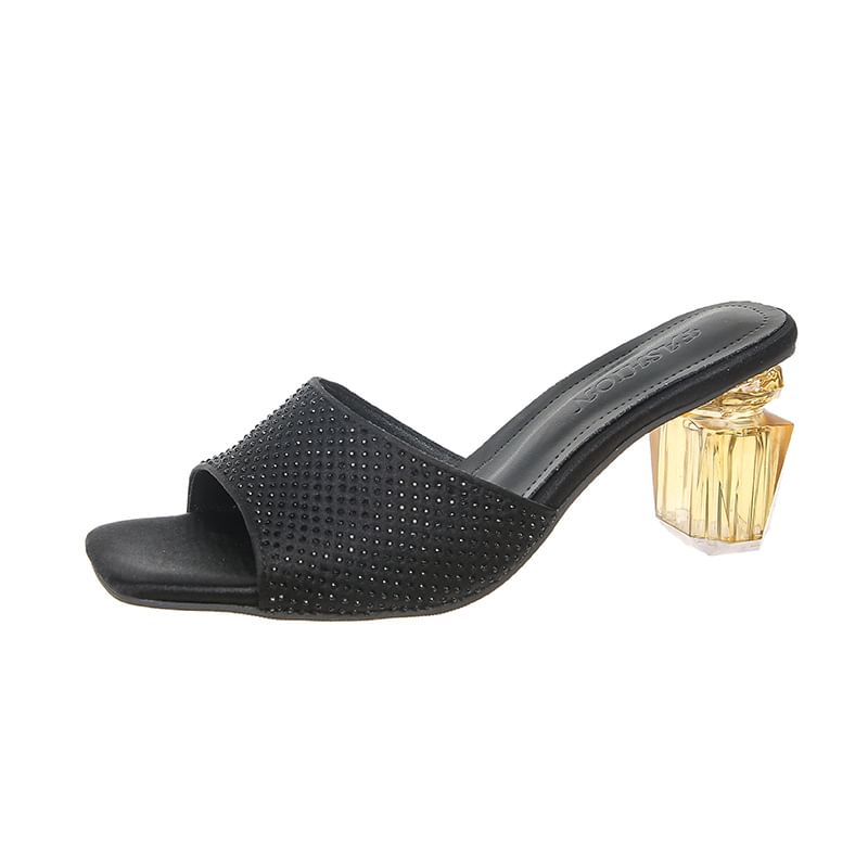 Plain Block Sandals Slide Heel