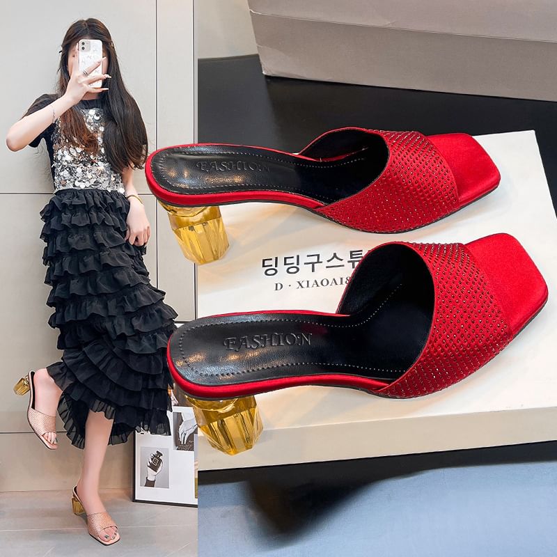 Plain Block Sandals Slide Heel