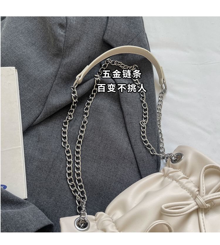 Chain Leather Bow Shoulder Strap Faux Bag