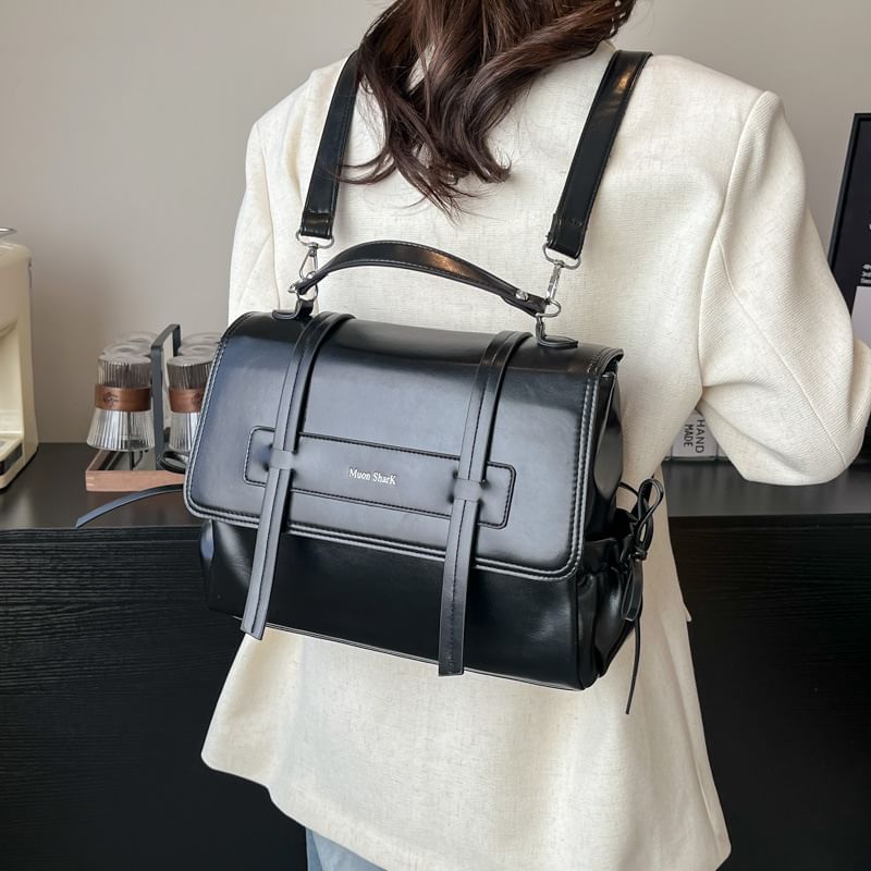 Lettering Faux Backpack Leather