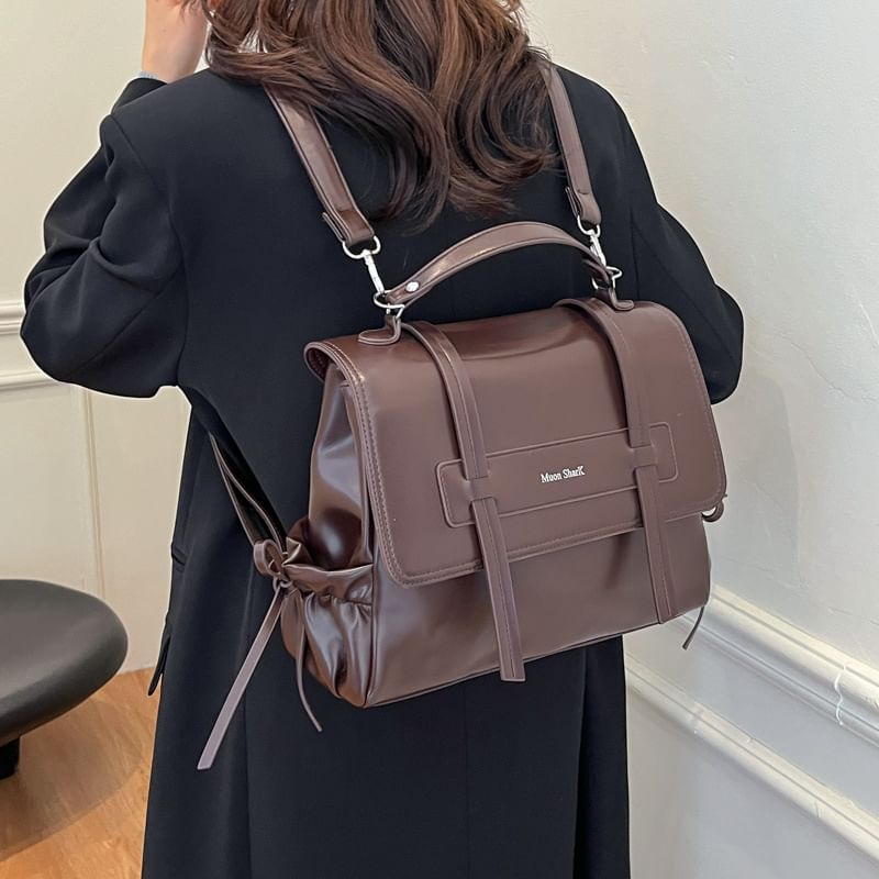 Lettering Faux Backpack Leather