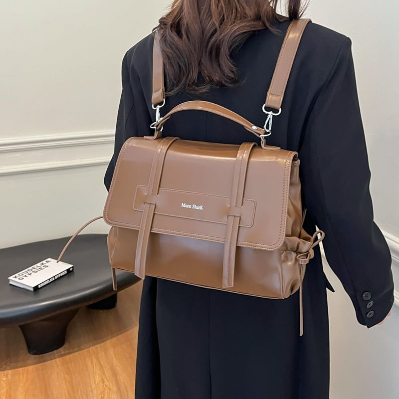 Lettering Faux Backpack Leather