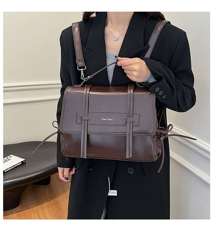 Lettering Faux Backpack Leather