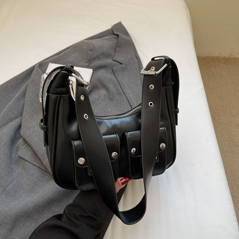 Multi-Pocket Bag Faux Leather Shoulder