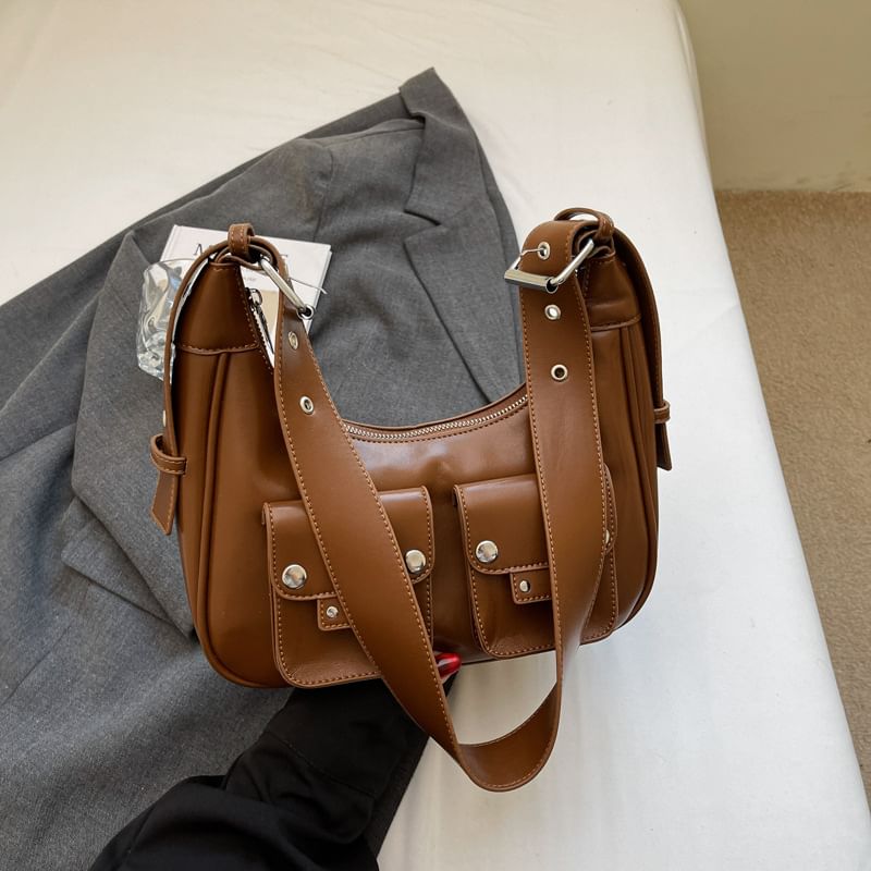 Multi-Pocket Bag Faux Leather Shoulder