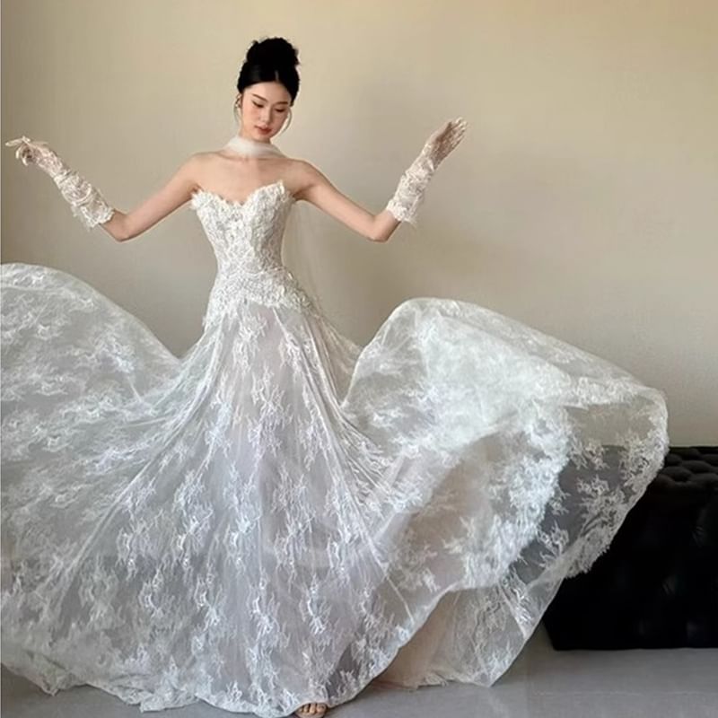 A-Line Lace Tube Gown Wedding Plain