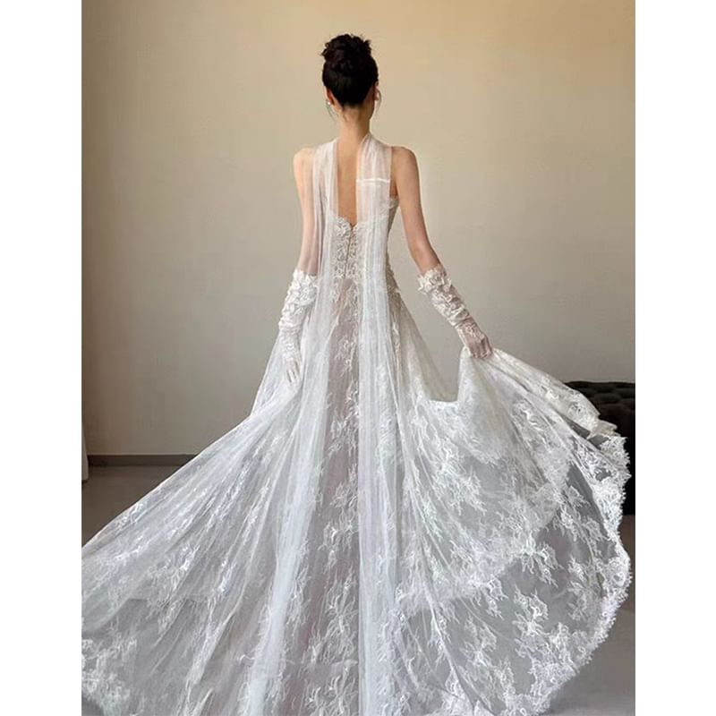 A-Line Lace Tube Gown Wedding Plain