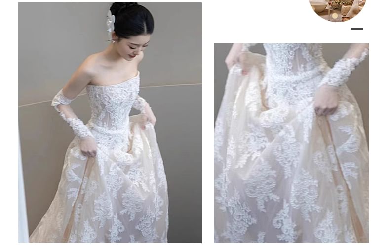 Tube Plain Lace Wedding Gown A-Line
