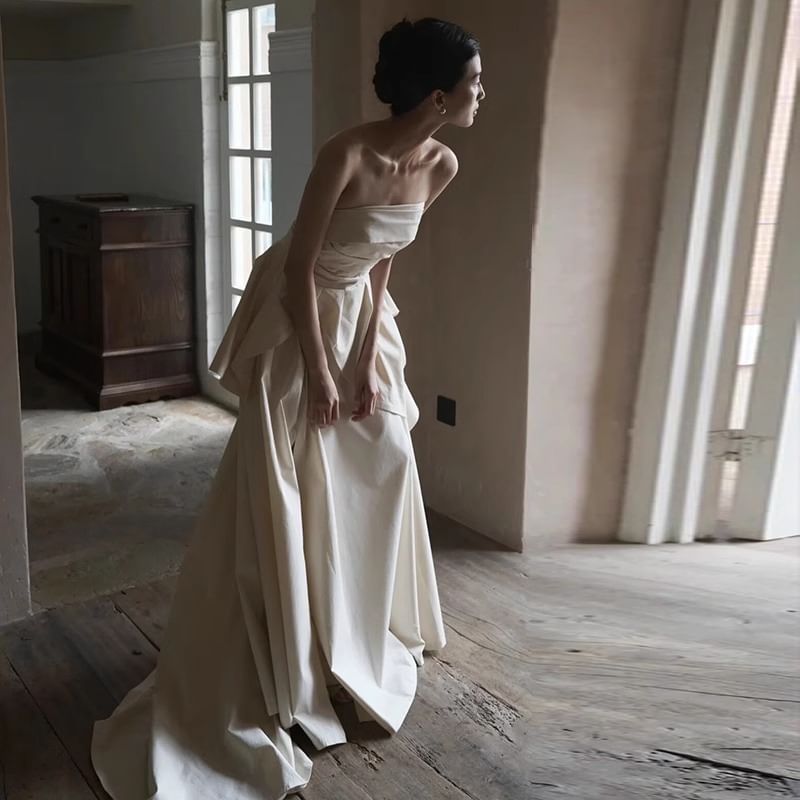 Plain Wedding Ruched Gown A-Line Tube Slit Panel