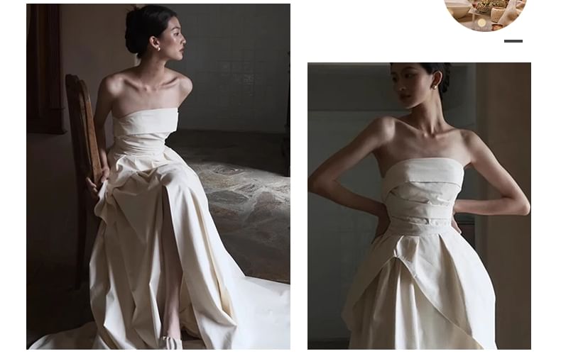 Plain Wedding Ruched Gown A-Line Tube Slit Panel