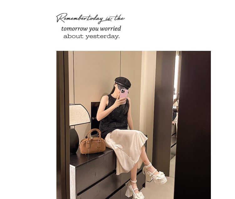 Chunky Shoes Platform Bow Heel Mary Jane