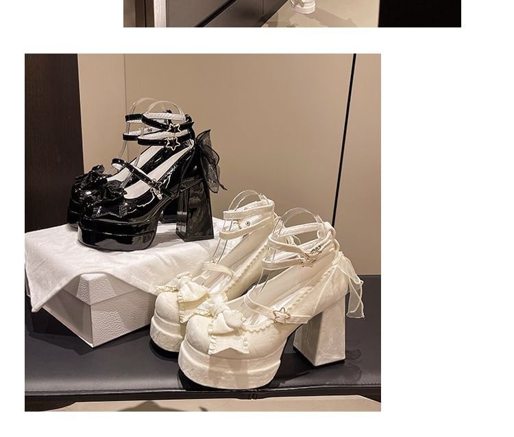 Chunky Shoes Platform Bow Heel Mary Jane