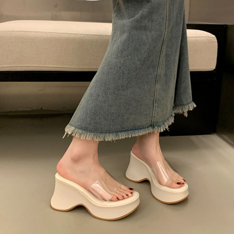 Panel Wedge PVC Slide Platform Heel Sandals