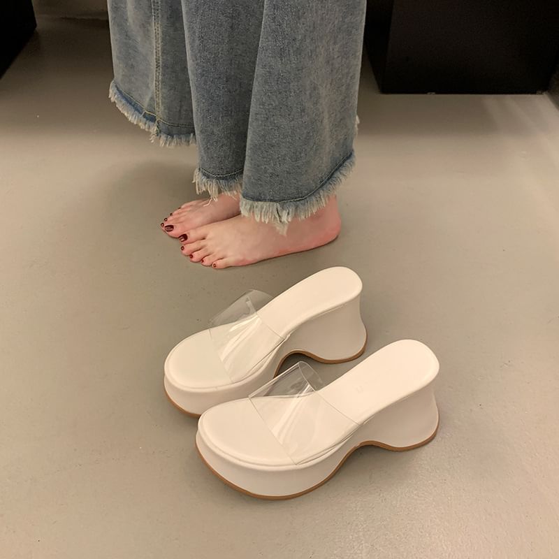 Panel Wedge PVC Slide Platform Heel Sandals