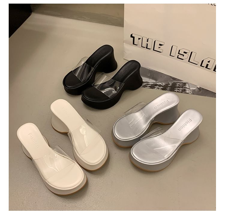 Panel Wedge PVC Slide Platform Heel Sandals