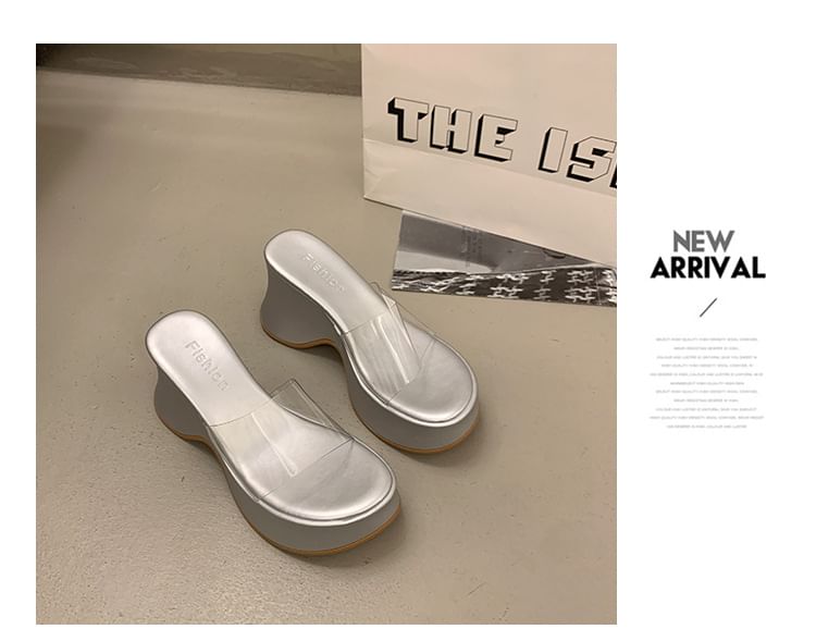 Panel Wedge PVC Slide Platform Heel Sandals