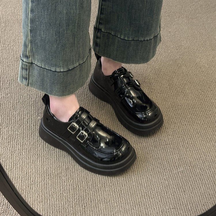 Loafers Platform Leather Faux Buckled