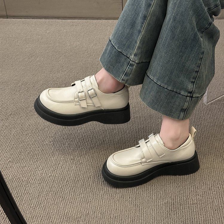 Loafers Platform Leather Faux Buckled