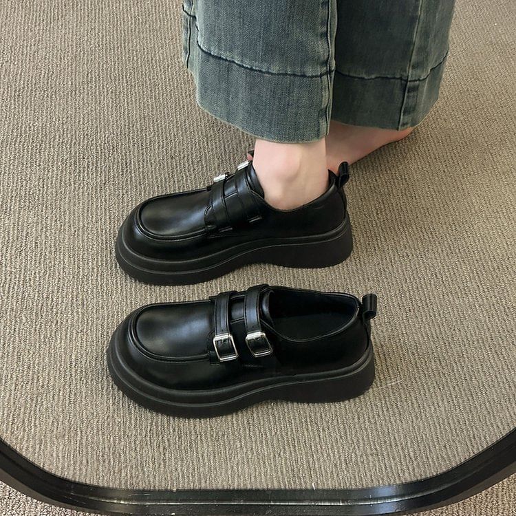 Loafers Platform Leather Faux Buckled