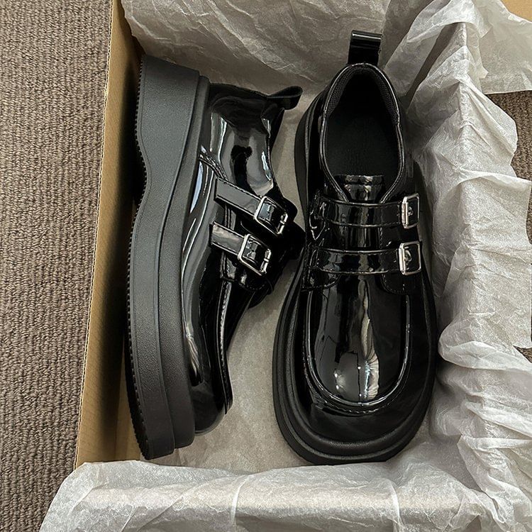 Loafers Platform Leather Faux Buckled