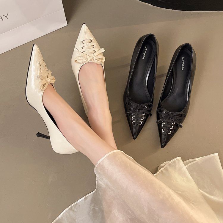 High Heel Pointed Lace-Up Toe Pumps