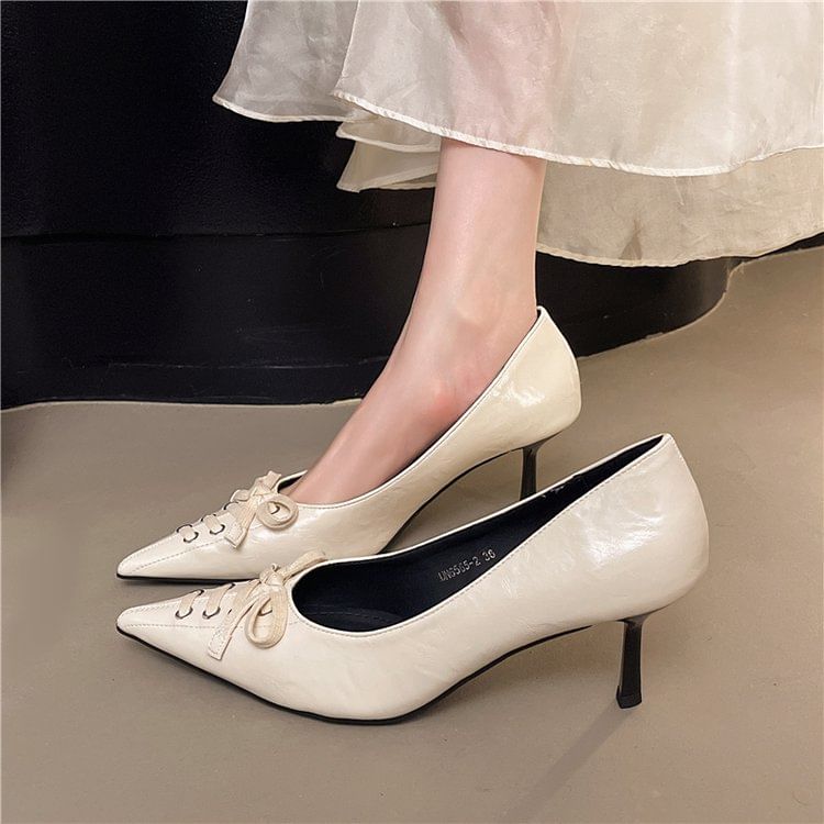 High Heel Pointed Lace-Up Toe Pumps