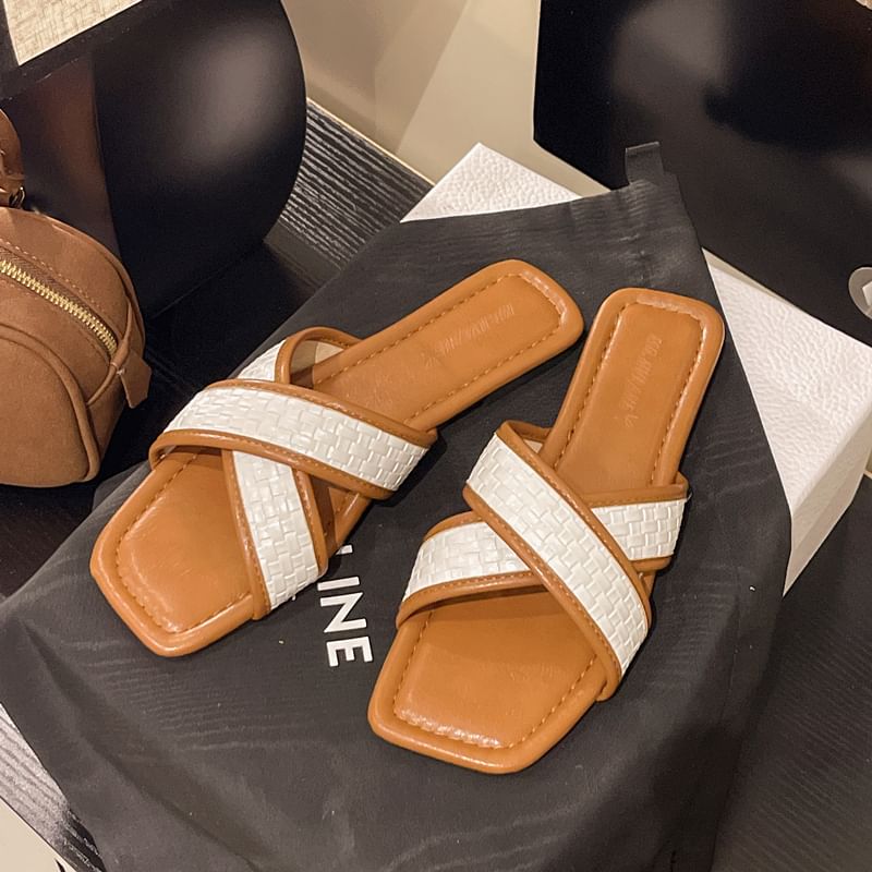 Cross Sandals Slide Square-Toe Strap