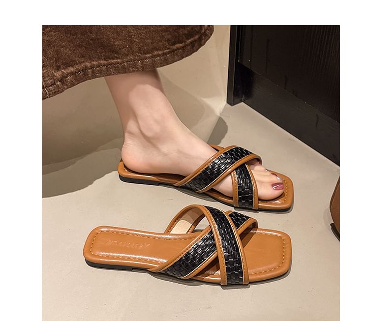 Cross Sandals Slide Square-Toe Strap