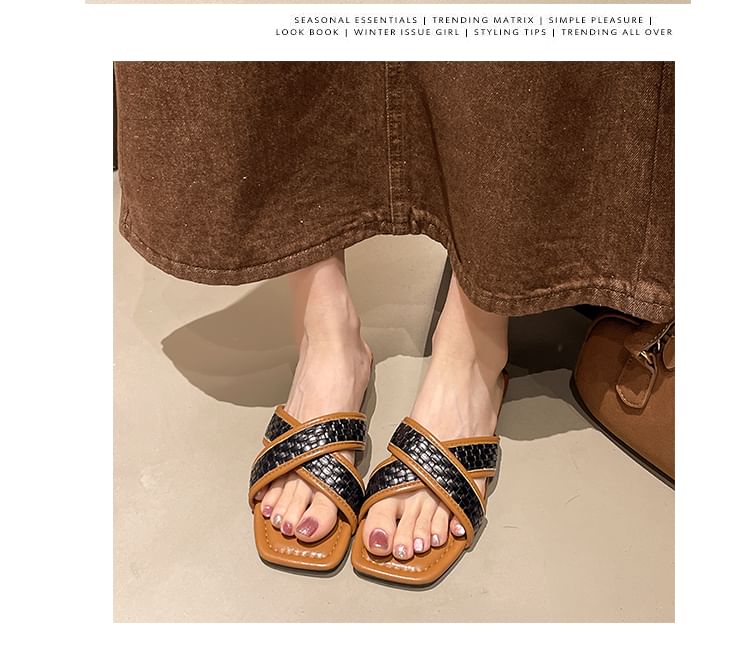Cross Sandals Slide Square-Toe Strap